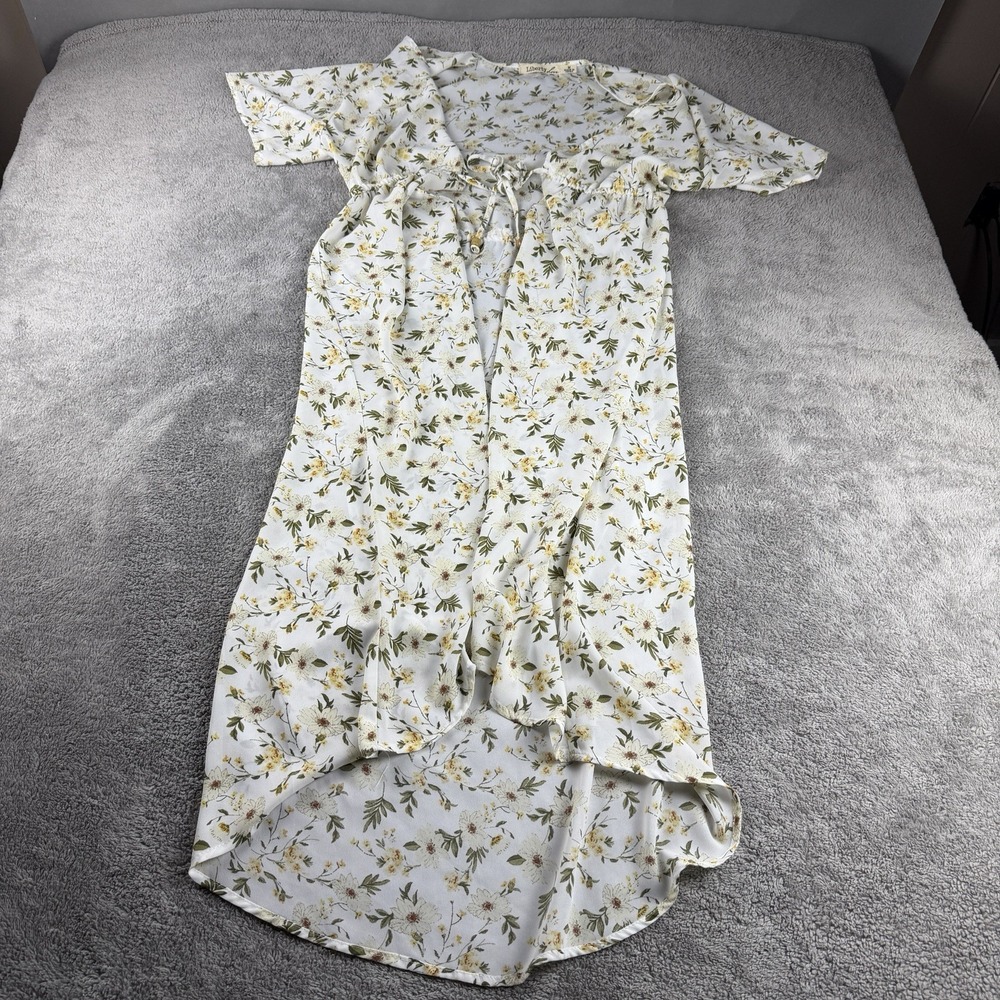 Liberty Love Dress White Floral Juniors‎ Size Medium Ruffled Short Sleeves